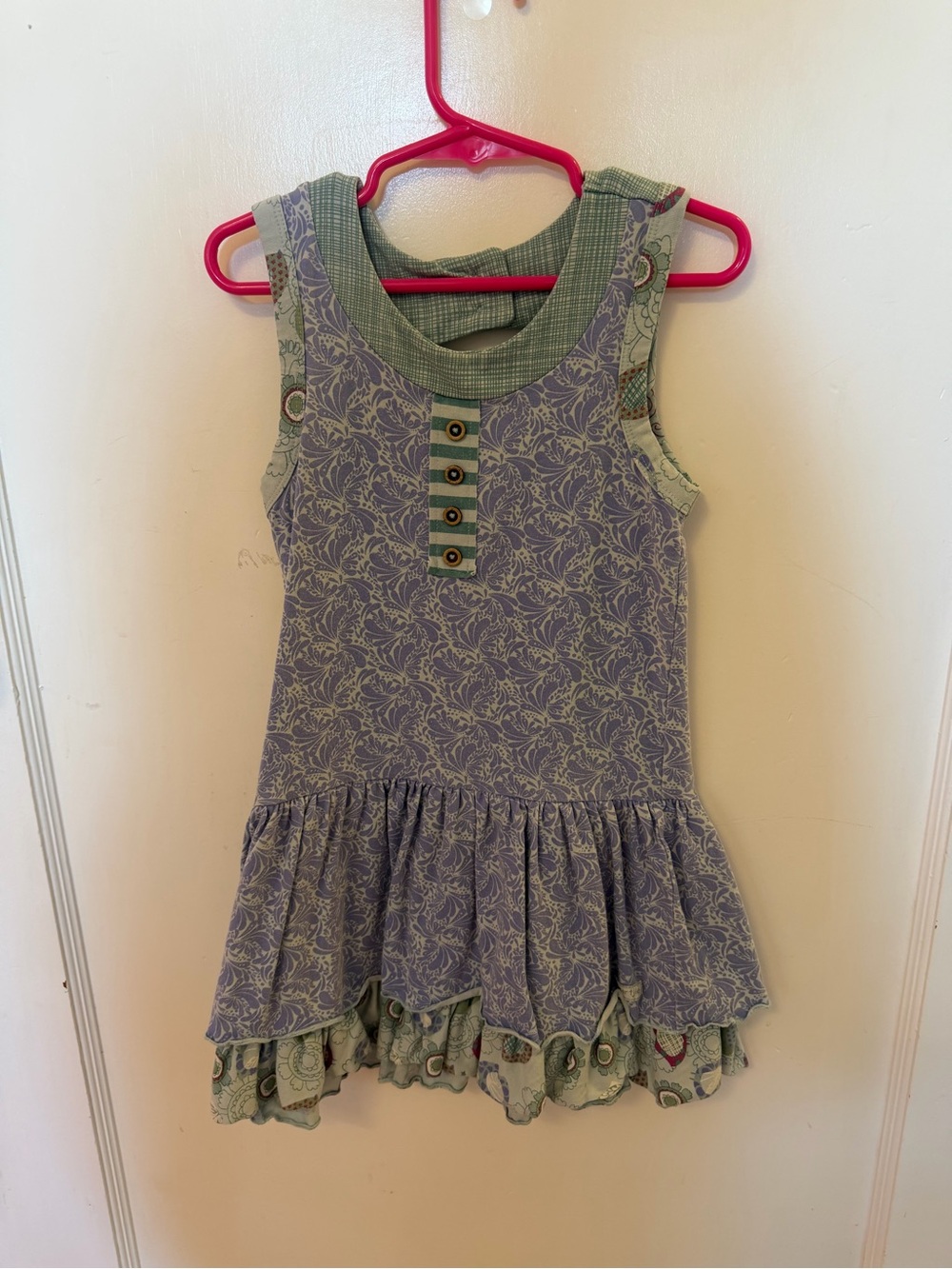 naartjie Lavender Floral Tiered Dress with Green Trim